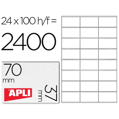 APLI Etiqueta Adhesiva Apli 1273 Tamaño 70X37 MM Fotocopiadora Laser Ink-jet Caja con 100 Hojas DIN A4