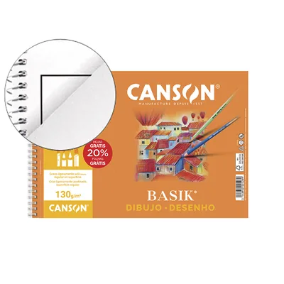 CANSON Bloc Dibujo Basik DIN A4+ Espiral 20 Hojas Microperforado con Recuadro 23X32,5 CM