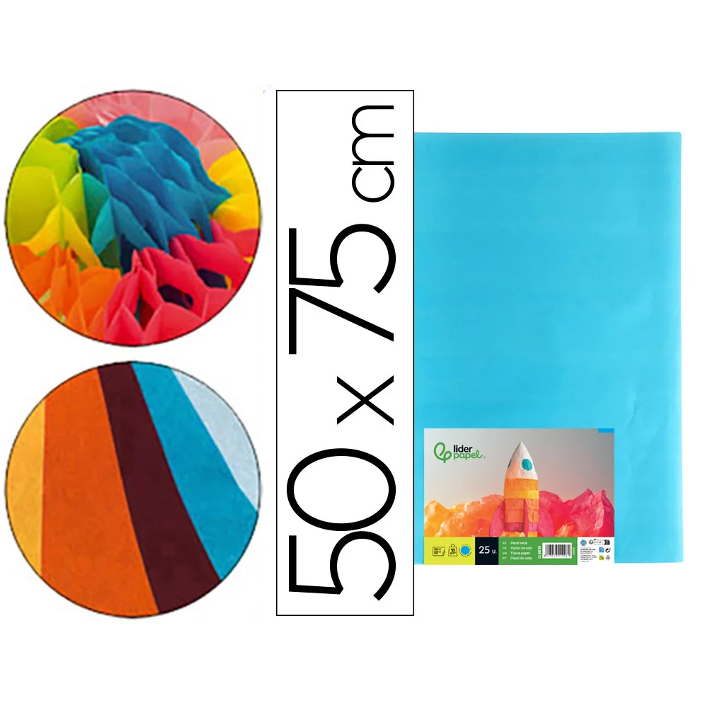 Papel Seda Liderpapel Celeste 52X76 CM 18 GR Paquete de 25 Hojas