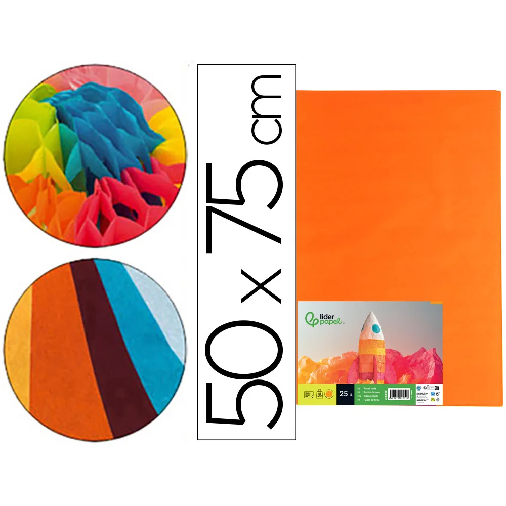 Papel Seda Liderpapel Naranja 52X76 CM 18 GR Paquete de 25 Hojas