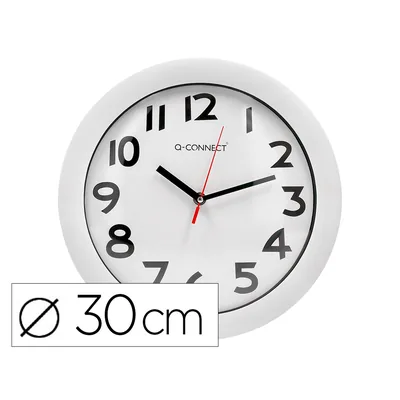 Q-CONNECT Reloj Q-Connect de Pared Plastico Oficina Redondo 30 CM Marco Blanco