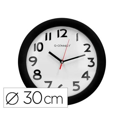 Q-CONNECT Reloj Q-Connect de Pared Plastico Oficina Redondo 30 CM Marco Negro