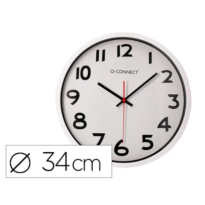 Q-CONNECT Reloj Q-Connect de Pared Plastico Oficina Redondo 34 CM Marco Blanco
