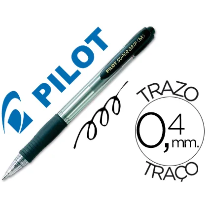 Boligrafo Pilot Super Grip Negro Retractil Sujecion de Caucho Tinta Base de Aceite