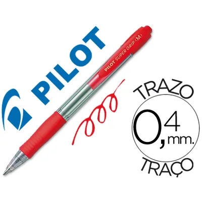 PILOT Boligrafo Pilot Super Grip Rojo Retractil Sujecion de Caucho Tinta Base de Aceite