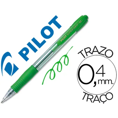 PILOT Boligrafo Pilot Super Grip Verde Retractil Sujecion de Caucho Tinta Base de Aceite