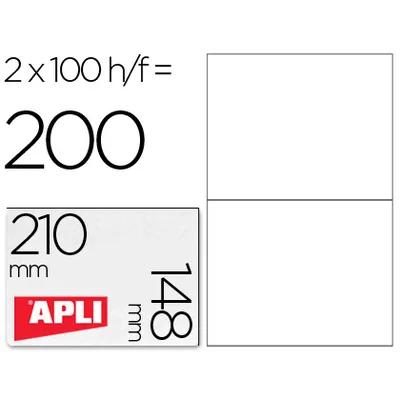 APLI Etiqueta Adhesiva Apli 1264 Tamaño 210X148 MM -fotocopiadora Laser Ink-jet -caja con 100 Hojas DIN A4