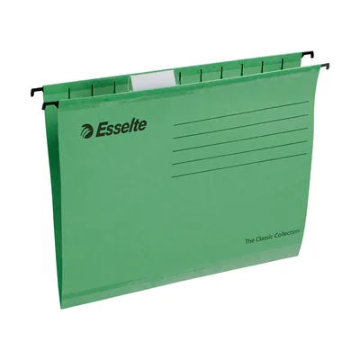 ESSELTE Carpeta Colgante Esselte DIN A4 Kraft Lomo V Visor Corto Flexible Verde Caja de 25 Unidades