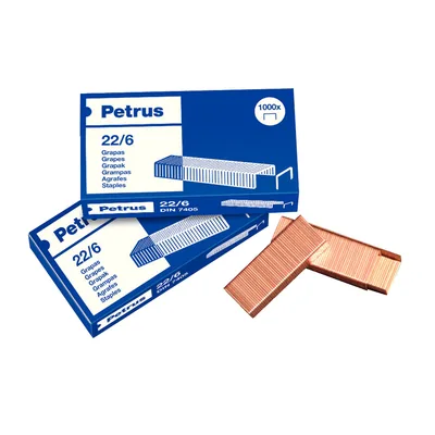 PETRUS Grapas Petrus Cobreada 22/6 Blister 4 Cajas de 1000 Unidades