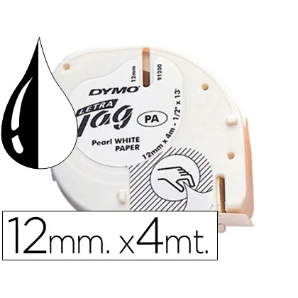 Cinta Dymo Papel 12MMX4MT Negro/blanco para Letratag