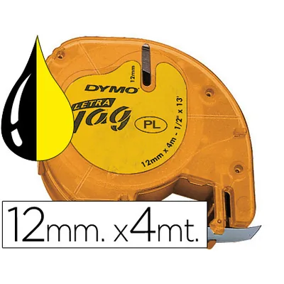 DYMO Cinta Dymo 12MMX4MT -negro/amarillo para Maquina Letratag