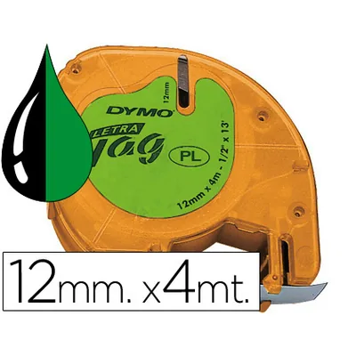 DYMO Cinta Dymo 12MMX4MT -negro/verde Acido para Maquina Letratag