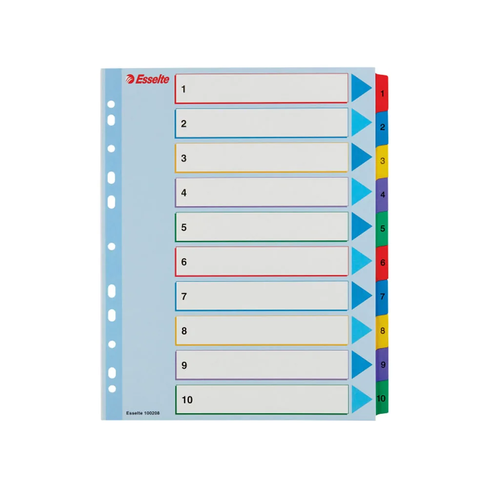 Separador Esselte Numerico 1-10 Borra y Re-escribe Cartulina DIN A4 Multitaladro