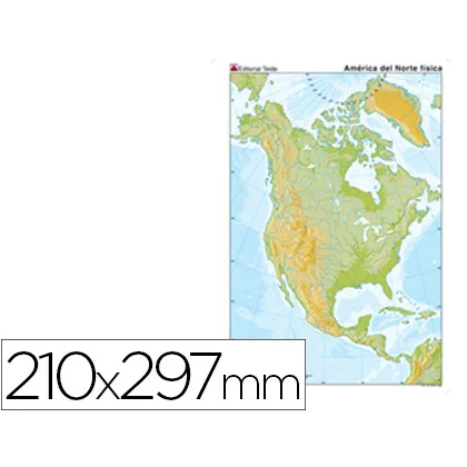 Mapa Mudo Color DIN A4 America del Norte Fisico