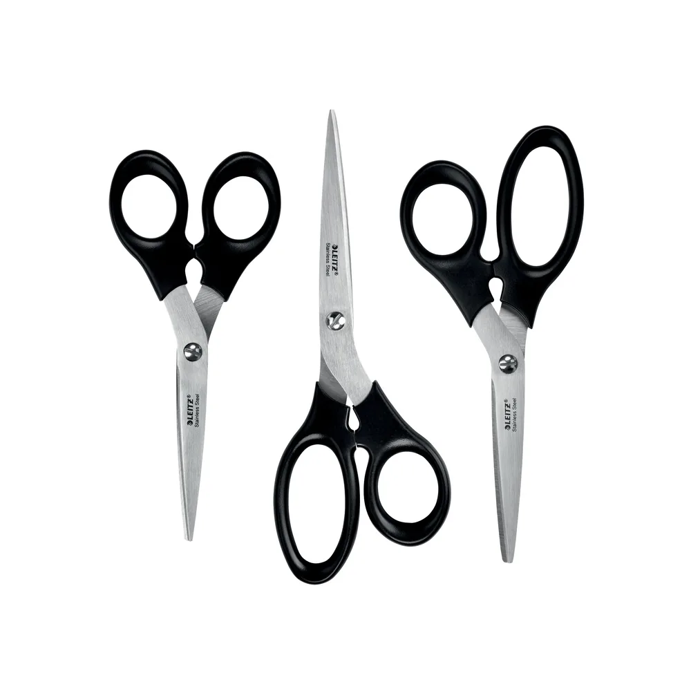 Tijera Leitz Acero Inoxidable Color Negro Set de 3 Unidades 165/185/200 MM