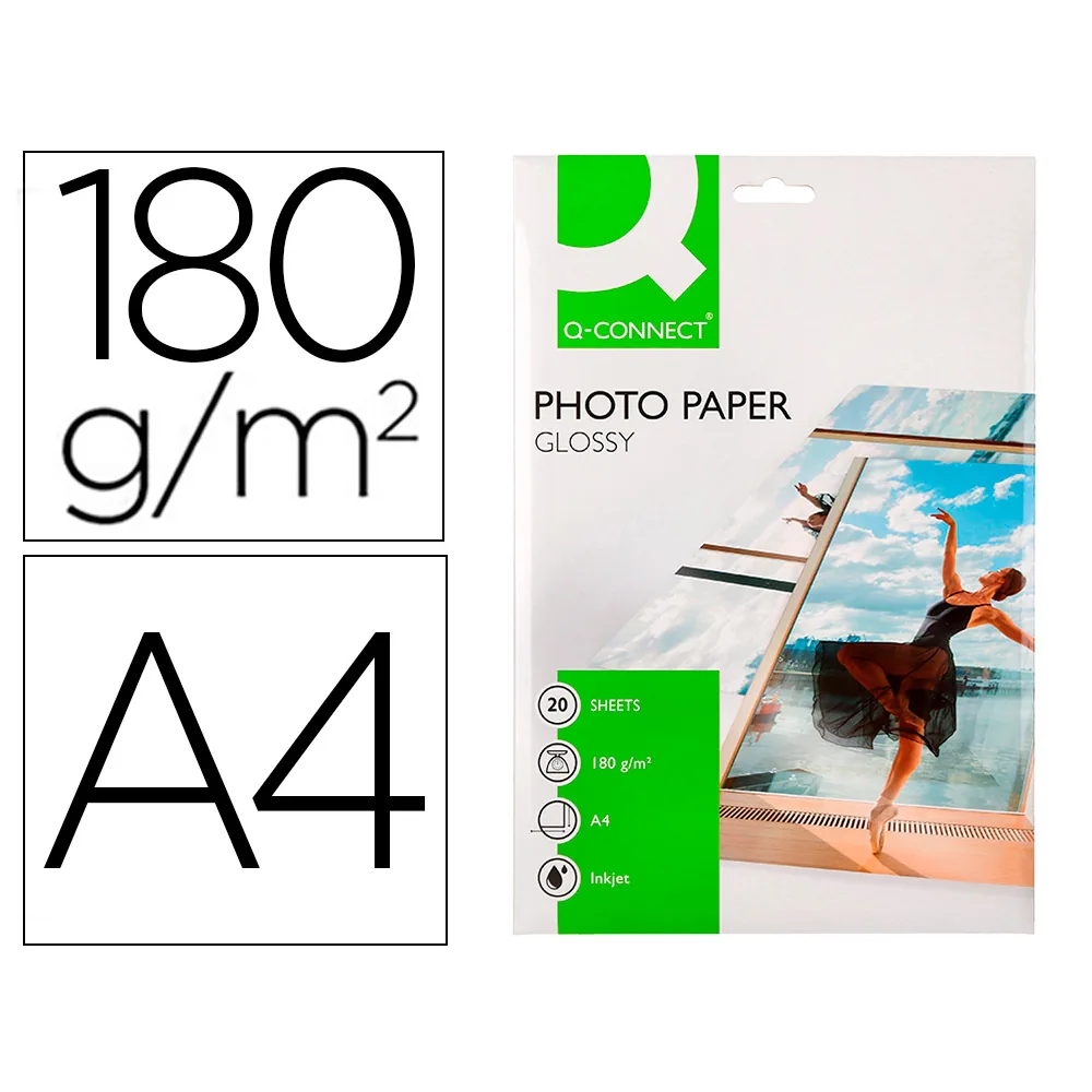 Papel Q-Connect Foto Glossy KF01103 DIN A4 Digital Photo para Ink-jet Bolsa de 20 Hojas de 180 GR