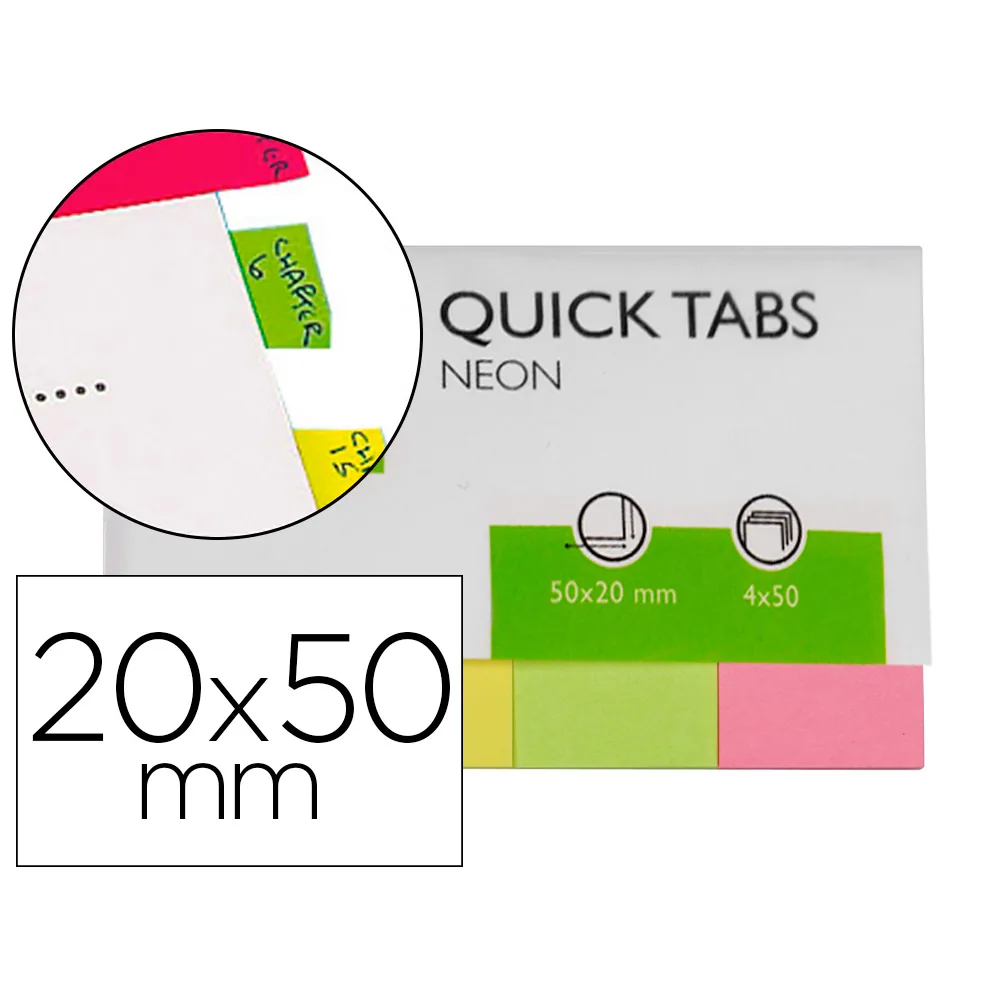 Banderitas Separadoras Q-Connect 20X50 MM Fluorescente Pack de 4 con 50 Hojas