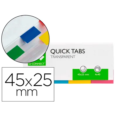 Q-CONNECT Banderitas Separadoras Q-Connect 25X45 MM Transparentes y Color Pack de 4 con 40 Hojas