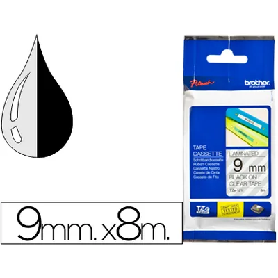 BROTHER Cinta Brother TZE121 Transparente-negro 9MM Longitud 8 M