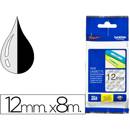 Cinta Brother TZE131 Transparente-negro 12MM Longitud 8 M