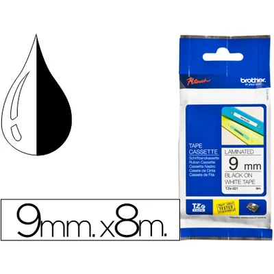 BROTHER Cinta Brother TZE221 Blanco-negro 9MM Longitud 8 M