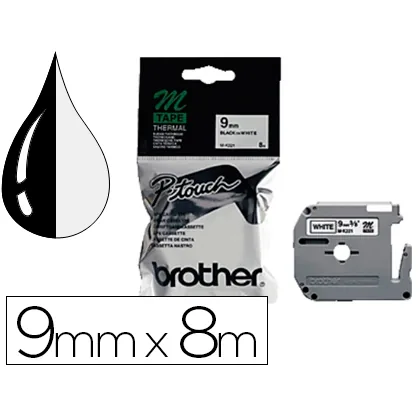 Cinta Brother MK-221 Blanco-negro 9MM Longitud 8 M
