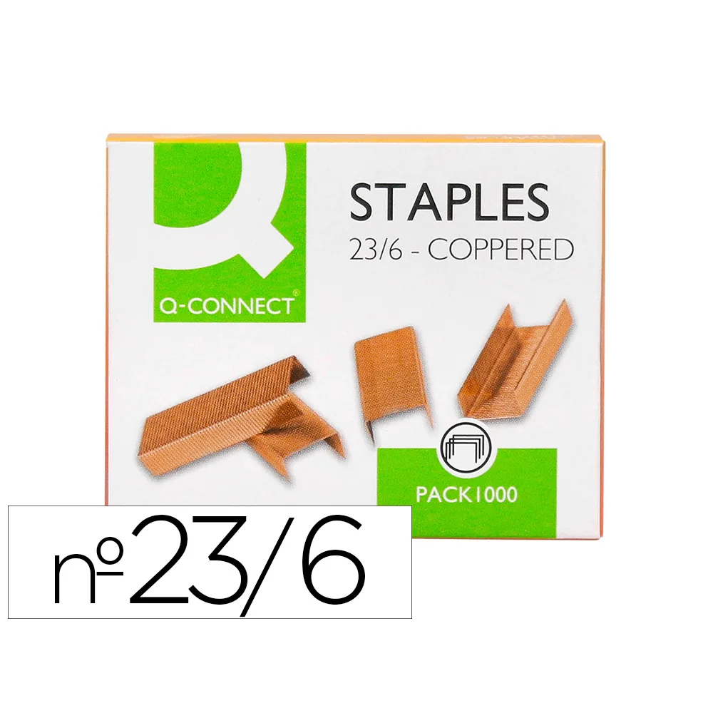 Grapas Q-Connect Nº 23/6 Cobreadas Caja de 1000 Unidades