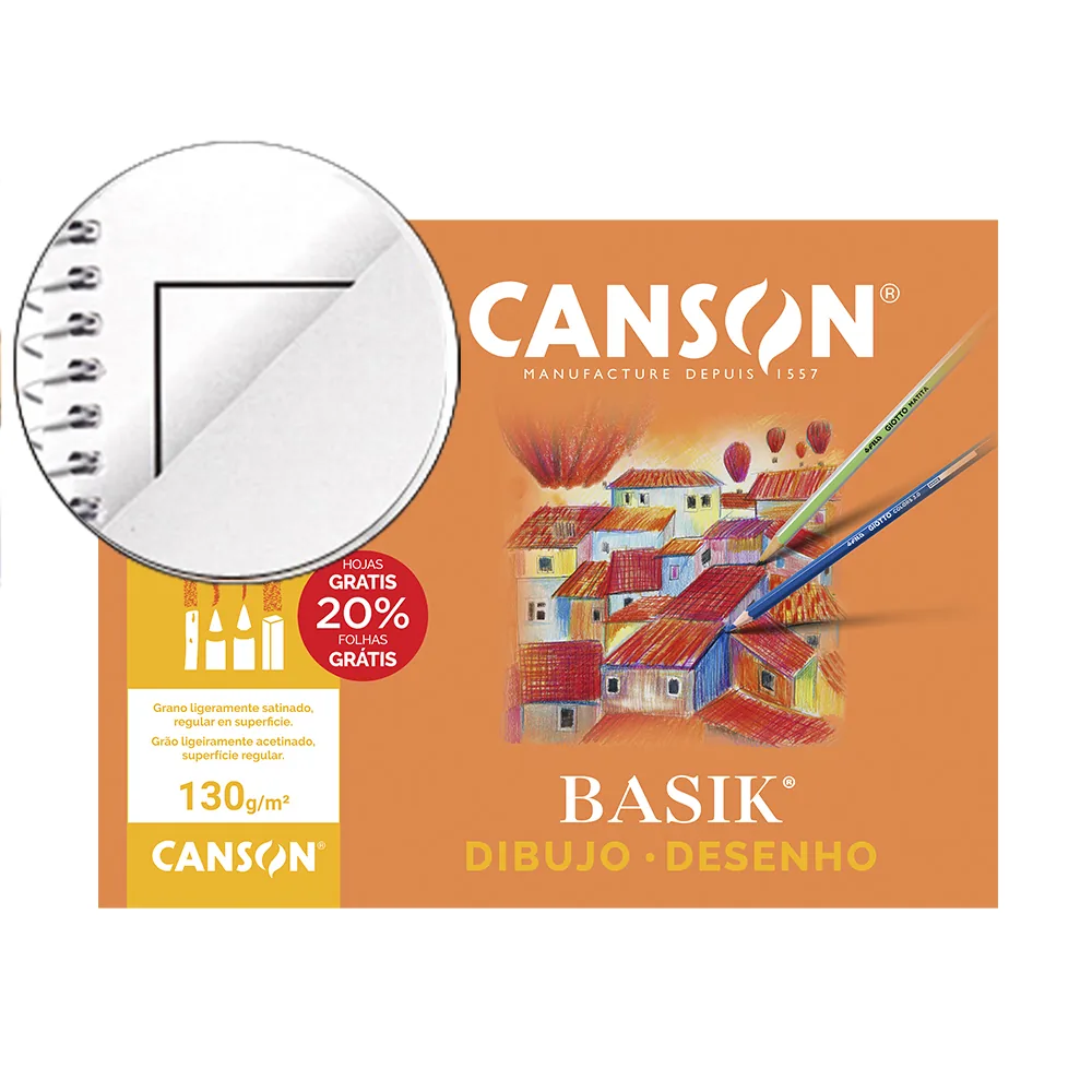 Papel Dibujo Basik 240X320 DIN A4 + 130 GR con Recuadro Minipack de 10 Hojas