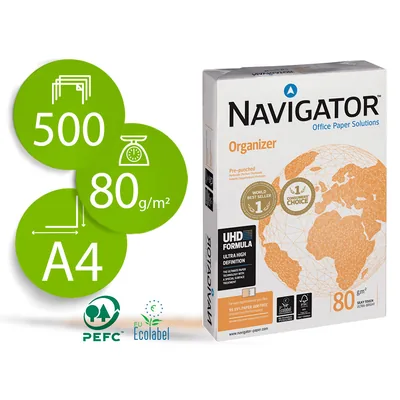 NAVIGATOR Papel Fotocopiadora Navigator DIN A4 80 Gramos 4 Taladros Papel Multiuso Ink-jet y Laser Paquete de 500 Hojas