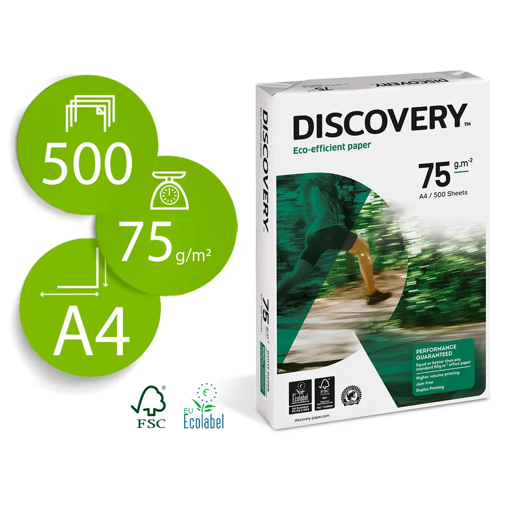 Papel Fotocopiadora Discovery DIN A4 75 Gramos Papel Multiuso Ink-jet y Laser Paquete de 500 Hojas