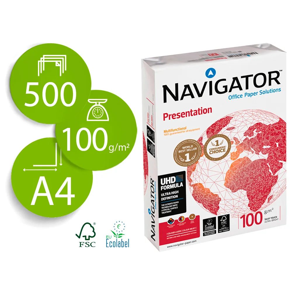 Papel Fotocopiadora Navigator DIN A4 100 Gramos Papel Multiuso Ink-jet y Laser Paquete de 500 Hojas