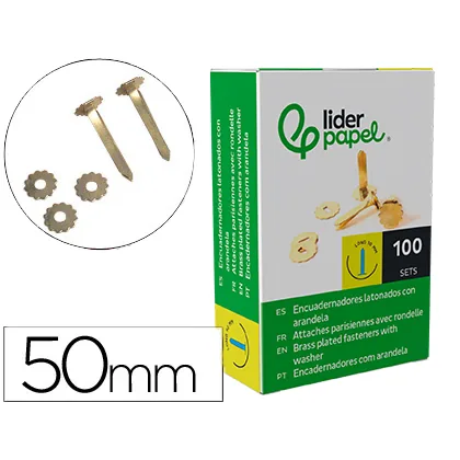 Encuadernadores Liderpapel Latonados con Arandela 50 MM Caja de 100 Unidades