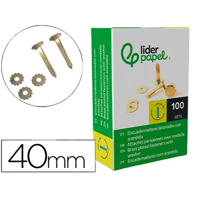 LIDERPAPEL Encuadernadores Liderpapel Latonados con Arandela 40 MM Caja de 100 Unidades