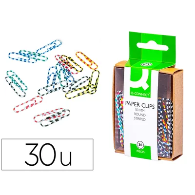 Q-CONNECT Clips Colores Rayados Q-Connect 50 MM Caja de 30 Unidades Colores Surtidos