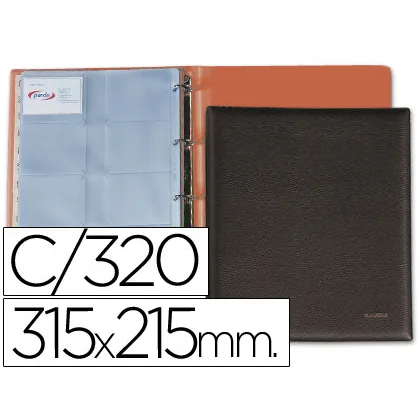 Tarjetero Pardo Folio 4 Anillas Similpiel Negro para 320 Tarjetas 320X275 MM