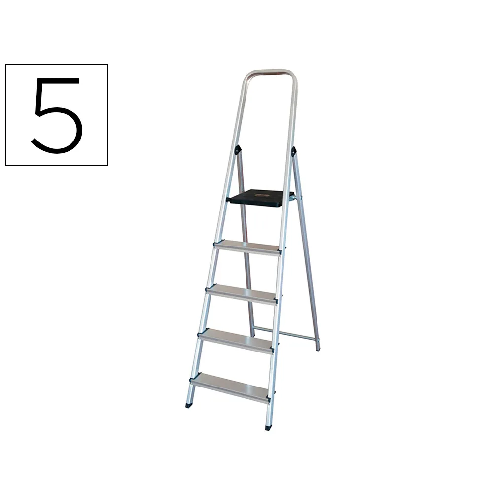 Escalera Q-Connect de Aluminio 5 Peldaños 1062X483X1675 MM Peso Maximo 150 KG EN-131