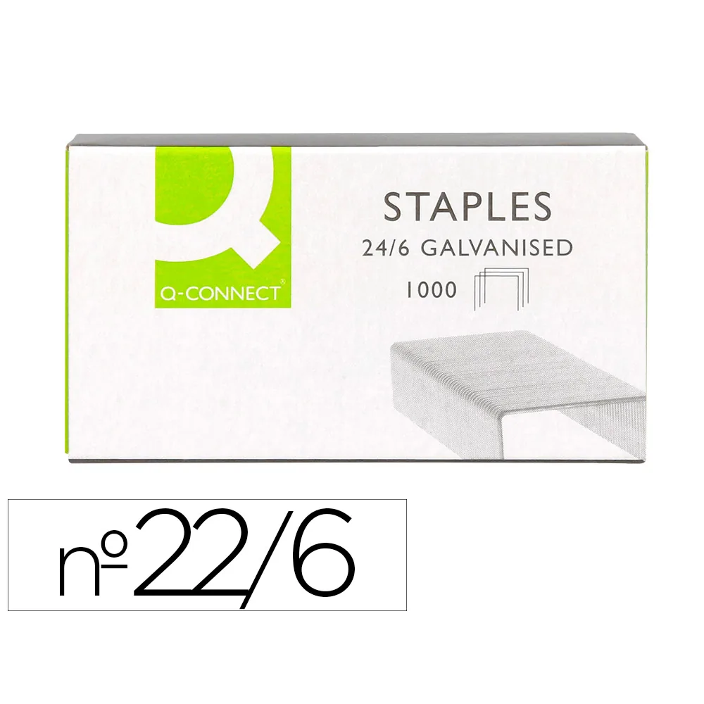 Grapas Q-Connect Nº 22/6 24/6 Galvanizadas Caja de 1000 Unidades