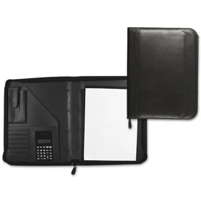 Q-CONNECT Carpeta Portafolios Q-Connect Cremallera Sin Anillas con Calculadora y Bolsa para Movil Color Negro 260X355 MM