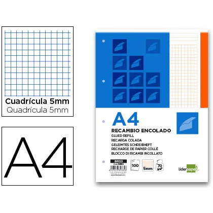 Bloc Encolado Liderpapel Cuadro 5MM Naranja A4 Natural 100 Hojas 70 G/M2