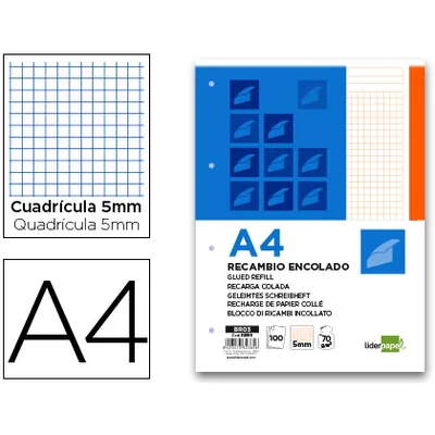 LIDERPAPEL Bloc Encolado Liderpapel Cuadro 5MM Naranja A4 Natural 100 Hojas 70 G/M2