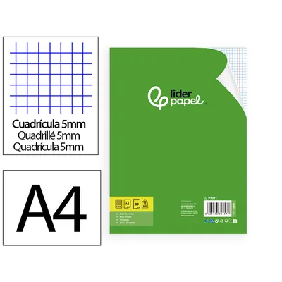 LIDERPAPEL Bloc Notas Liderpapel Cuadro 5MM A4 80 Hojas 75 G Encolado 4 Taladros Doble Margen