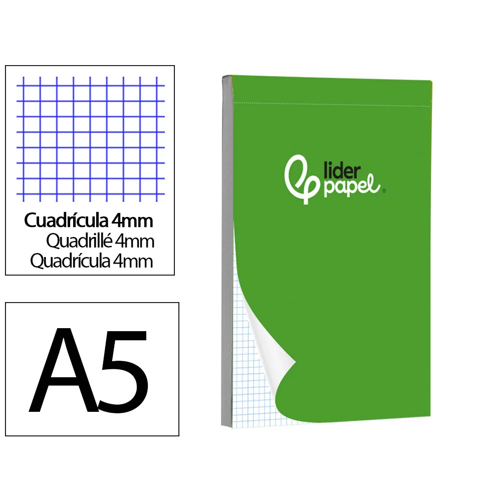 Bloc Notas Liderpapel Cuadro 4MM A5 80 Hojas 60G/M2 Perforado