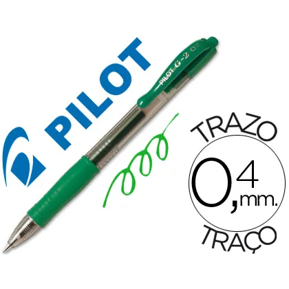 Boligrafo Pilot G-2 Verde Tinta Gel Retractil Sujecion de Caucho