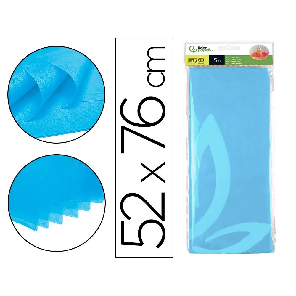 Papel Seda Liderpapel 52X76CM 18G/M2 Bolsa de 5 Hojas Celeste