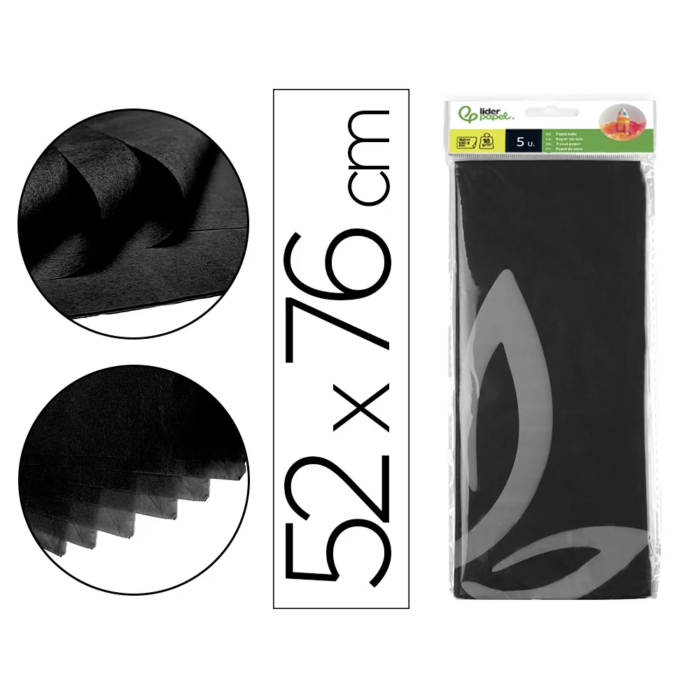 Papel Seda Liderpapel 52X76CM 18G/M2 Bolsa de 5 Hojas Negro