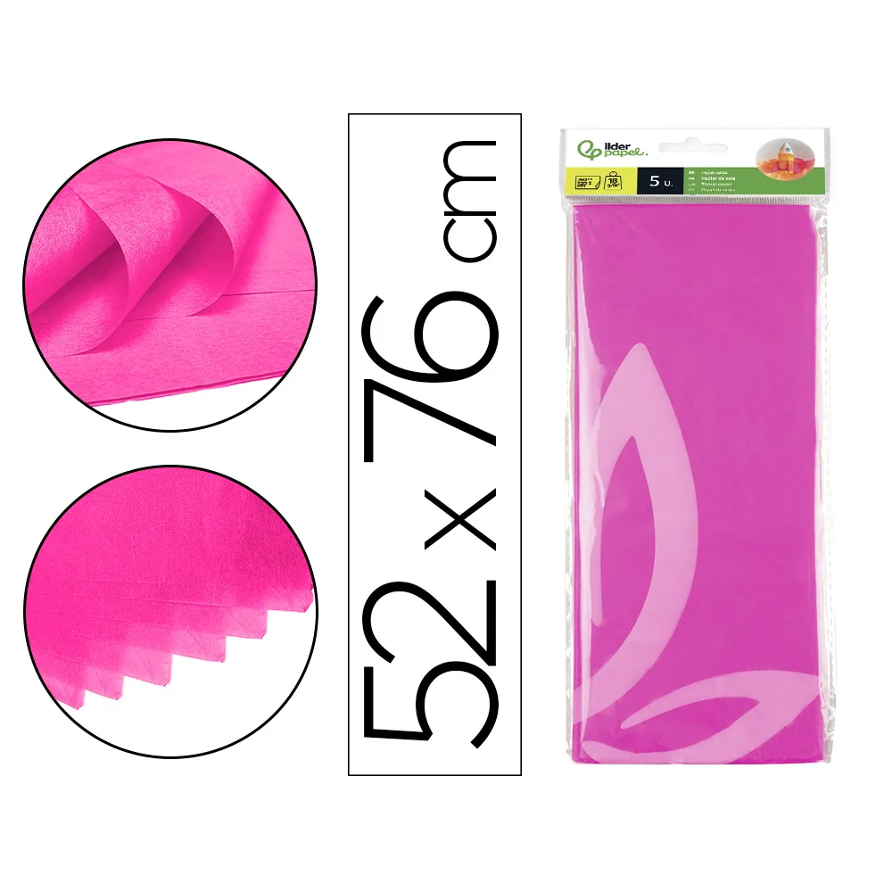 Papel Seda Liderpapel 52X76CM 18G/M2 Bolsa de 5 Hojas Rosa Fuerte