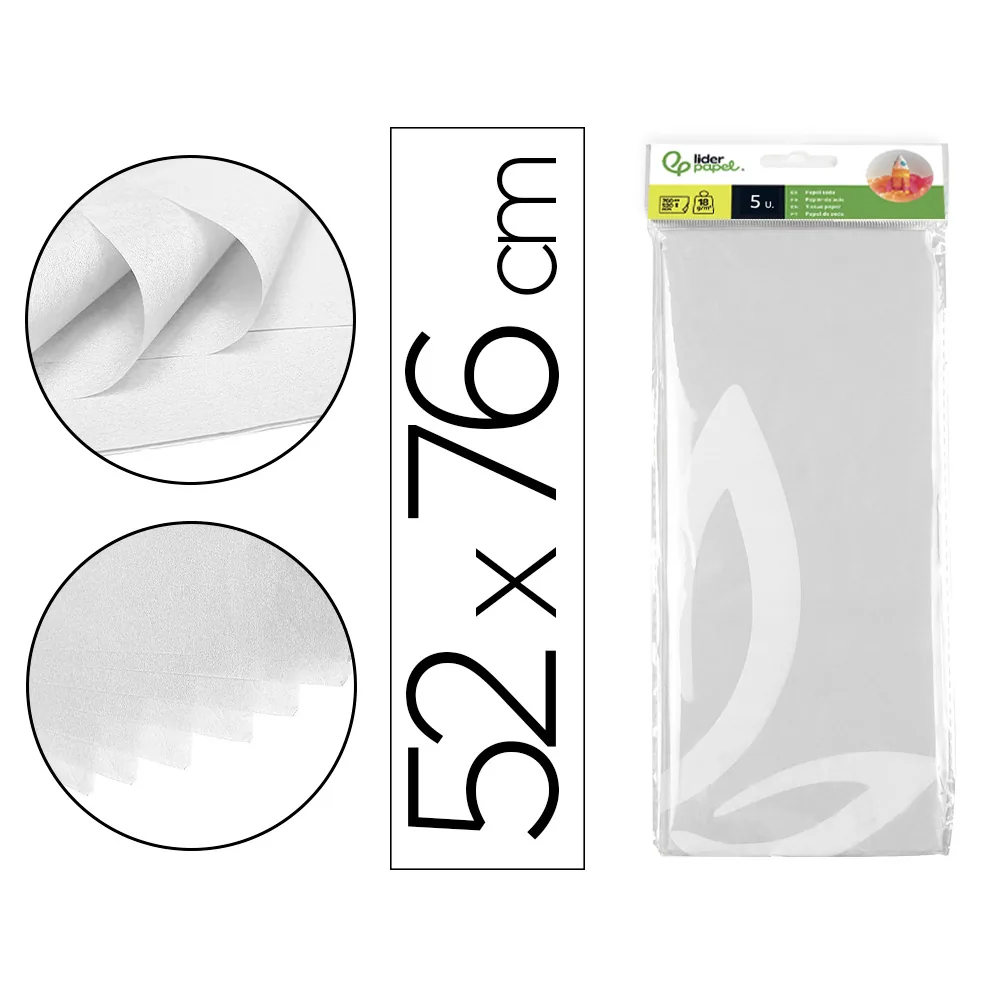 Papel Seda Liderpapel 52X76CM 18G/M2 Bolsa de 5 Hojas Blanco