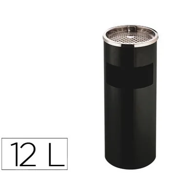 Q-CONNECT Cenicero Papelera Metalico Q-Connect con Recogecolillas Negro 61,5X25 CM