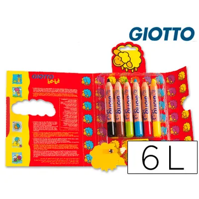 GIOTTO Lapices de Colores Giotto Super Bebe Caja de 6 Lapices Colores Surtidos + Sacapuntas