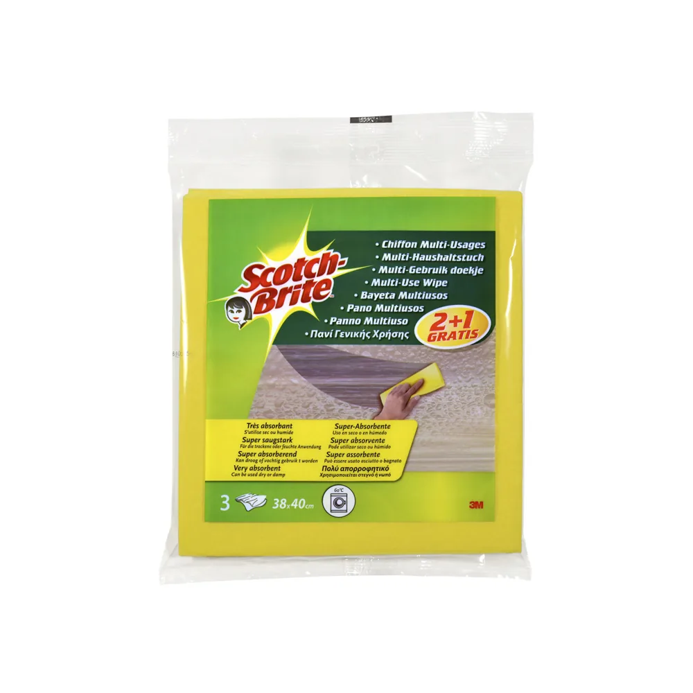 Bayeta Multiuso 3M Scotch Brite Amarilla Pack 2 Unidades + 1 Gratis